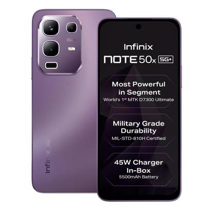 Infinix Note 50x 5G+ (Enchanted Purple, 6GB RAM, 128GB Storage) | MediaTek D7300 Ultimate | 90FPS BGMI Gaming | 5500mAH Battery with 45W FastCharge | 650K+ AnTuTu AI Infinix Note 50x 5G+ (Enchanted Purple, 6GB RAM, 128GB Storage) | MediaTek D7300 Ultimat