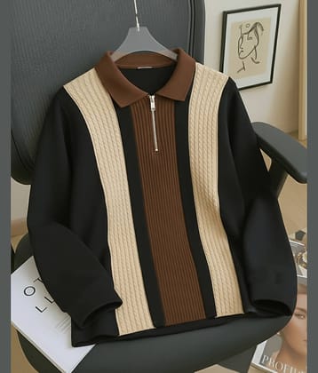 AOOSH Men Cotton Blend Regular Fit Striped Polo T Shirt ( Brown )