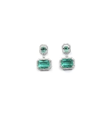 Generic Women's Brass Silver Plated Drop Earrings (Green)-PID66238 Generic Women's Brass Silver Plated Drop Earrings (Green)-PID66238