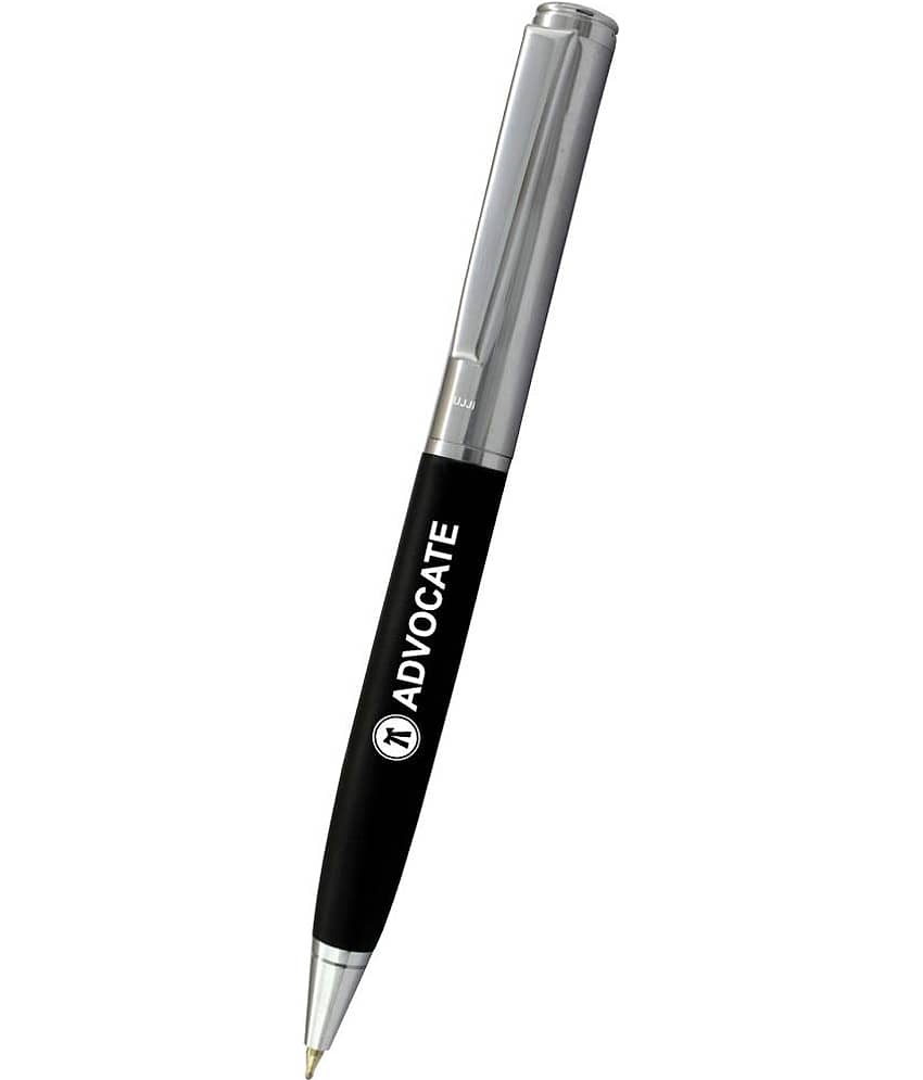 UJJi Advocate Logo Engraved Matte Black with Chrome Clip (Blue Ink) Ball Pen