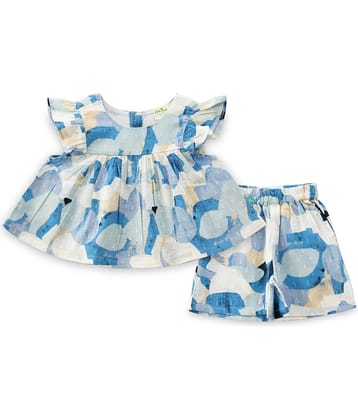 Juscubs Pack of 1 Baby Girls 100% Cotton T-shirt & Shorts ( Blue )