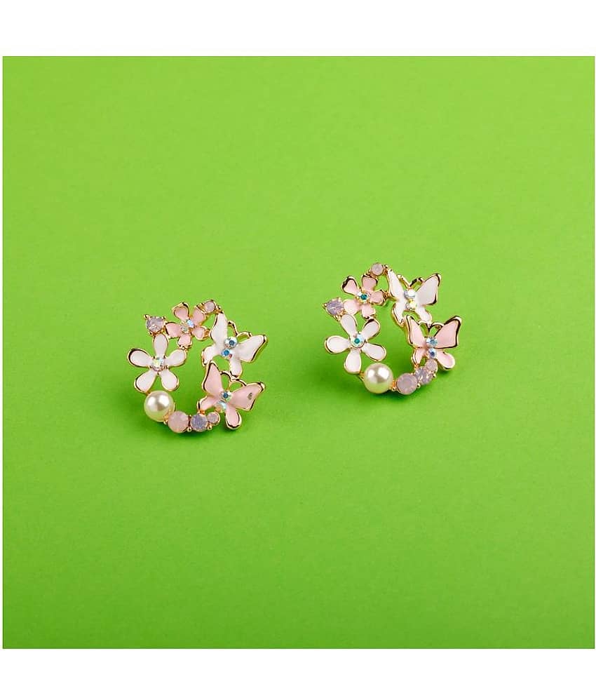 Silver Shine High Grade Pink Enamel Stylish Floral Design Stud Earring For Girl And Women