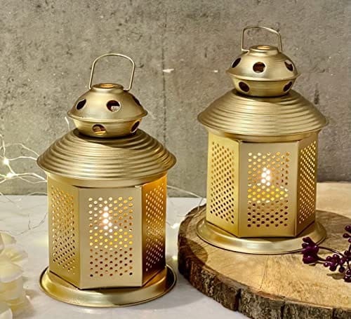 Decor | Tea Light Holder | Antique Metal Lantern and Hanging Tealight Holder for Home Decor Items | Tealight