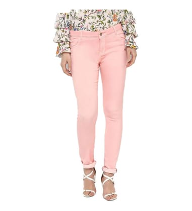 Womens Denim Solid Buttoned Jeans Size S (Pink)