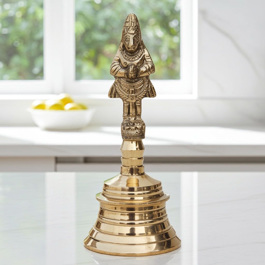 Brass Pooja Hand Bell, Hanuman Ghanti, Height : 8.3 Inch (FMAS677 I)