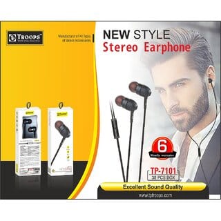 TP TROOPS 7101 FG NEW STYLE STEREO EARPHONE Classic Bass Boost Sound Ear Wired Earphones with Mic Wired Headset