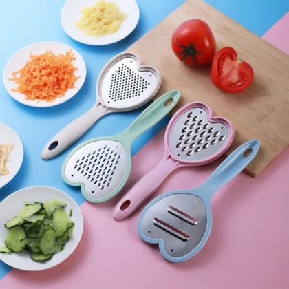VillWin Heart Shape Cheese Grater, 4-in-1 Stainless Steel Multi-Purpose Slicer, Dicer for Vegetables, Fruits, Ginger, Chocolate, Pack of 4 Pcs, Multicolor