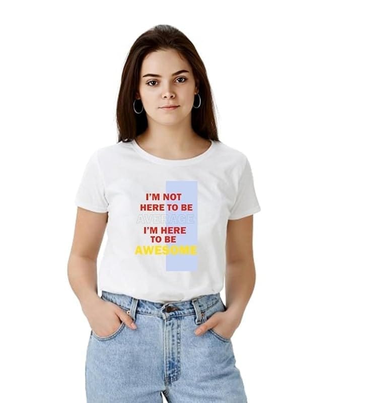 Women's Polyester Solid Printed Round Neck Half Sleeve T-Shirt (White, M)-PID55667