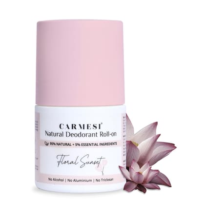 Carmesi Natural Underarm Roll On Deodorant for Women | 95% Natural | Prevents Body Odour | No Alcohol & Aluminium | Floral Sunset - Soft Floral Fragrance | 50 ml Carmesi Natural Underarm Roll On Deodorant for Women | 95% Natural | Prevents Body Odour | N