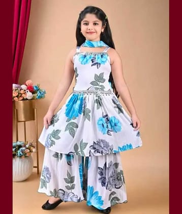 SM glob Girls Cotton Blend Kurti with Sharara ( Pack of 1 , Sky Blue )
