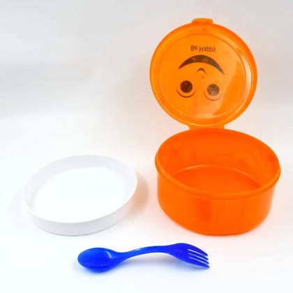 Smiley Plastic Lunch Box, Small Box With 2-in-1 Spoon Pack of 1