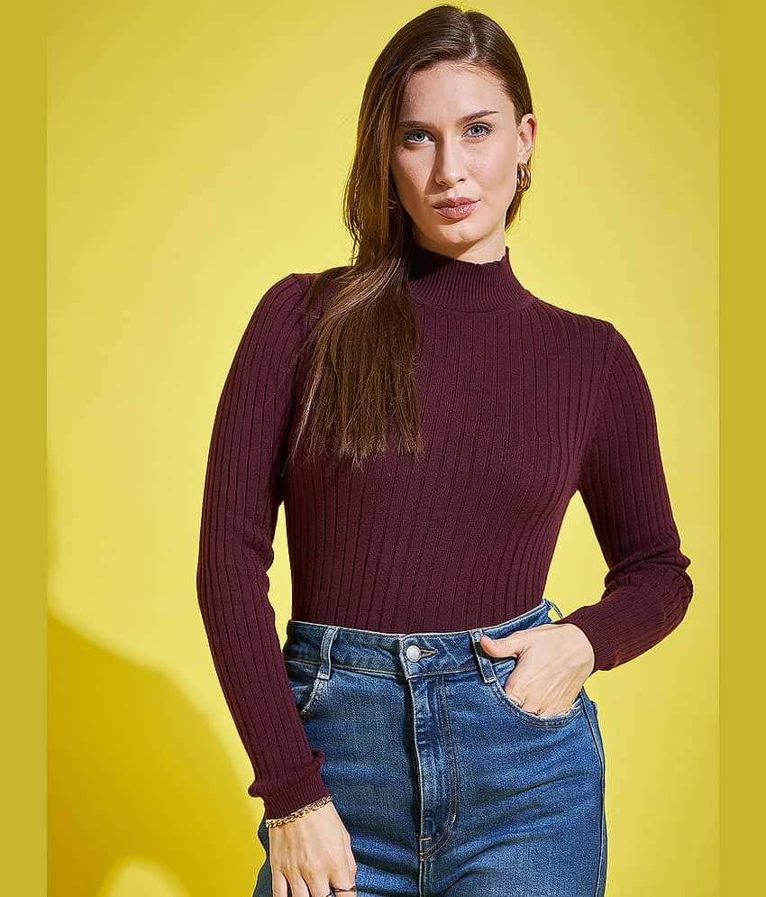 98 Degree North Women Cotton High Neck Pullover ( Maroon )