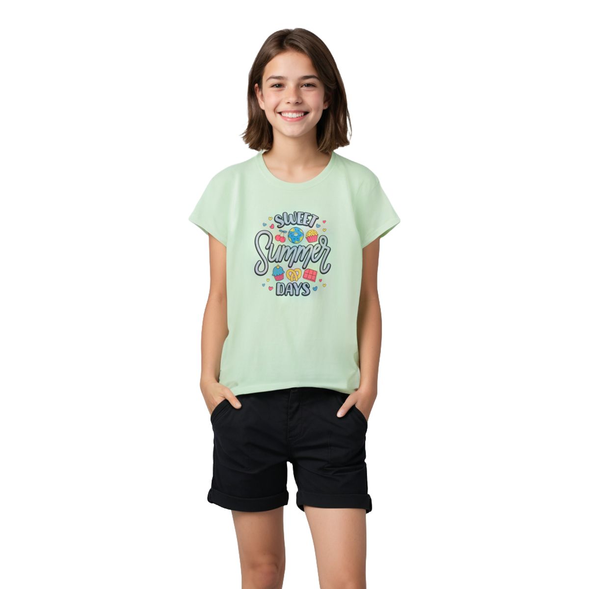 Girls T shirt Cotton Patina Green Sweet Summer