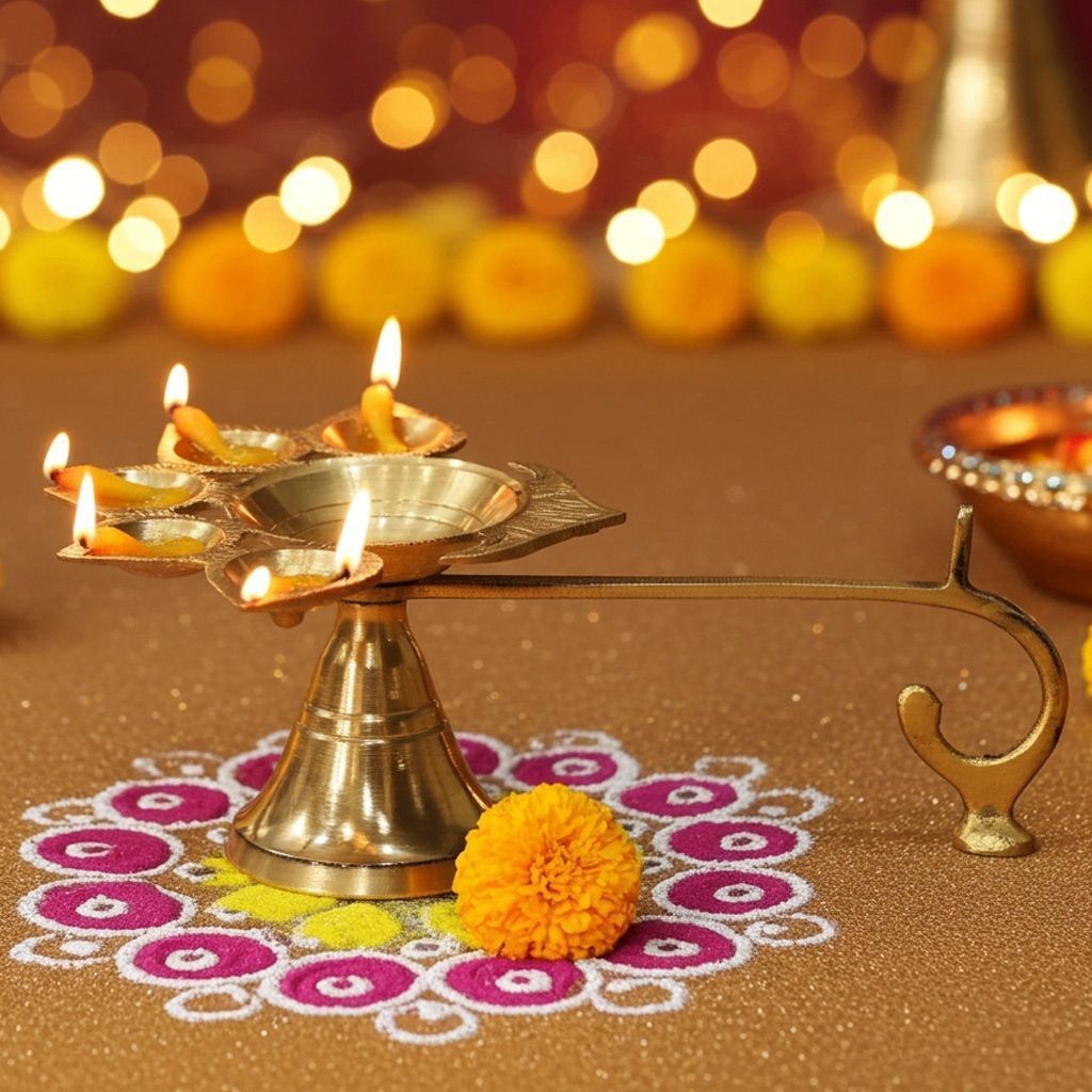 Brass Table Decor Oil Lamp Deepak 5 Wicks  - Traditional Festival Deepak for Temple, Height : 2.2 Inch (FMAS317 B)