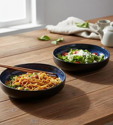 Table & Tale Premium Porcelain Bowl with Elegant Blue Pattern | Crafted in Sri Lanka | Scratch & Chip-Resistant |Microwave & Dishwasher Safe| Used for Soups, Salads, Snacks, Nuts | Set of 2