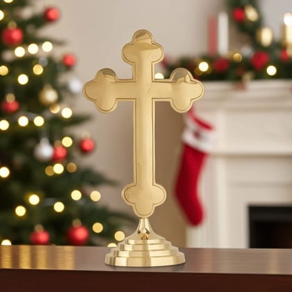 Brass Decorative Showpiece Christmas Cross ? Devotional Religious Gift Item For Christian Festivals, Height : 19 Inch (FMAS486 F)