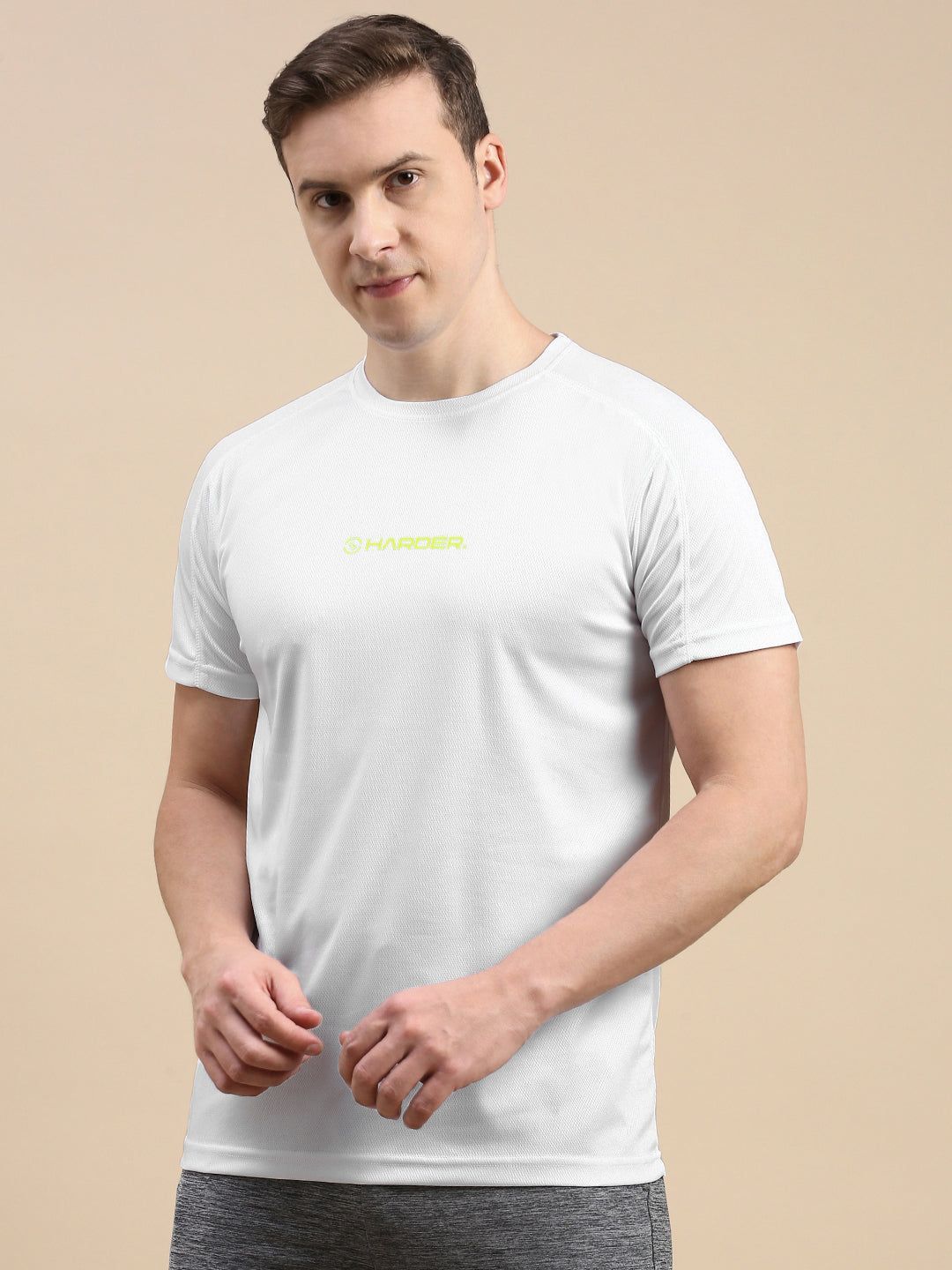 Classic Polo Men's Round Neck Polyster White Slim Fit Active Wear T-Shirt