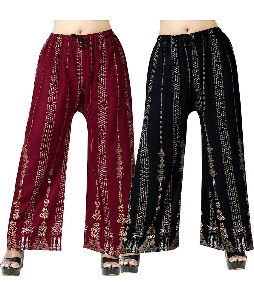 lasafiya Pack of 2 Rayon Straight Women's Palazzos ( Maroon )