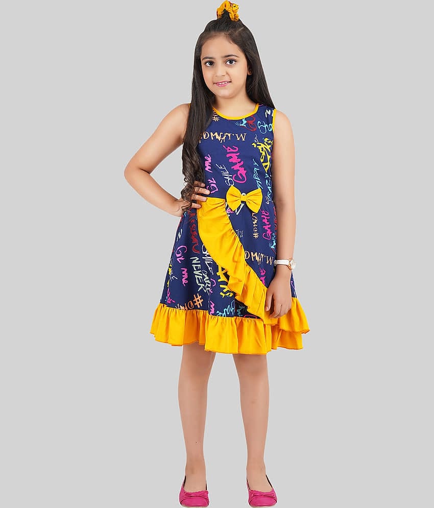 Being Naughty Polyester A-line Dress For Girls ( Pack of 1 , Blue & Yellow )