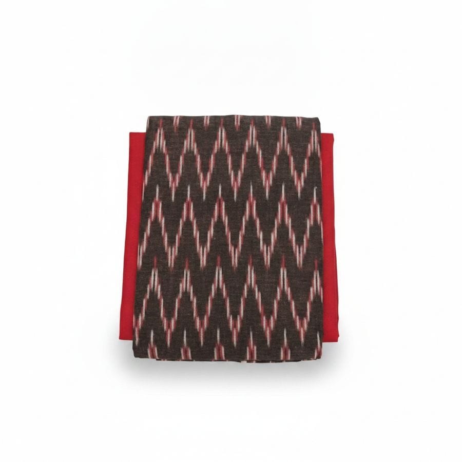 Traditional Ikat Patterned Saree with Red Border