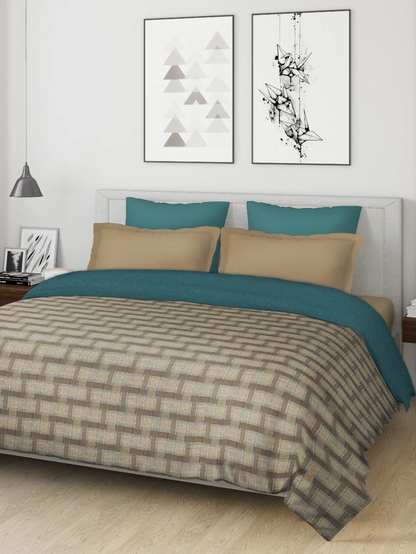 DDECOR - Creme Collection 100% Cotton Geometric Pattern MICPOL Single Quilt|152 CM X 229 CM| - Green