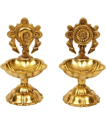 T-KA108 Diya for Puja Lamp for Home Temple Puja-Shanku Chakra Star Diya Set-Small ( 3.5 inches )