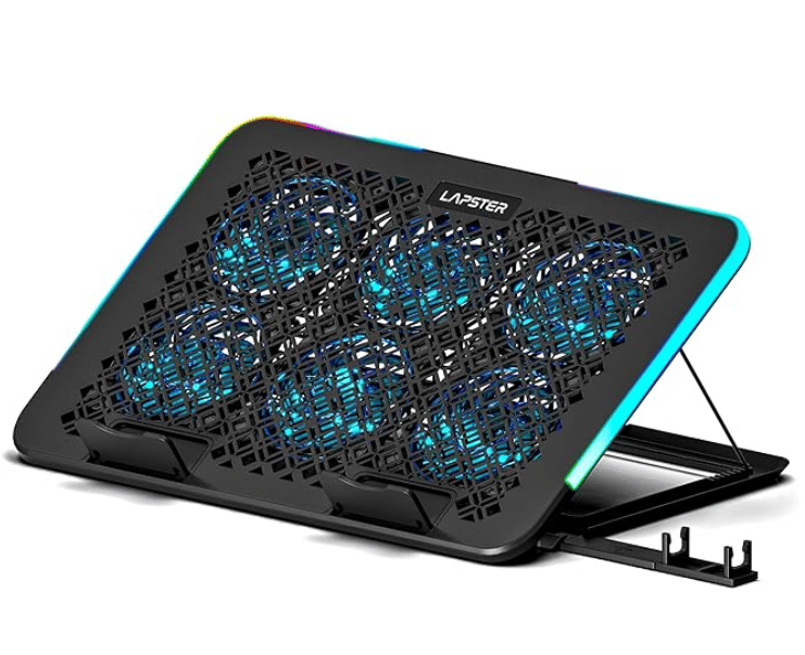 Lapster Chillpro Turbo Laptop Cooling Pad with 6 Cooling Fans, 5-Level Angle & Height Adjustable, 10 RGB Light Modes, Mobile Stand, USB Powered, for Upto 17 Inch Laptops (Grey)