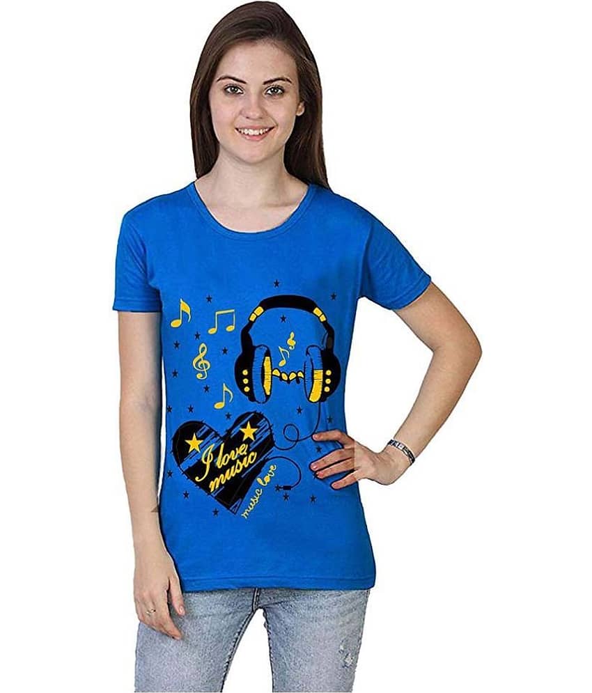 MIST N FOGG Women Cotton Regular Fit Round Neck T-Shirt ( Blue )