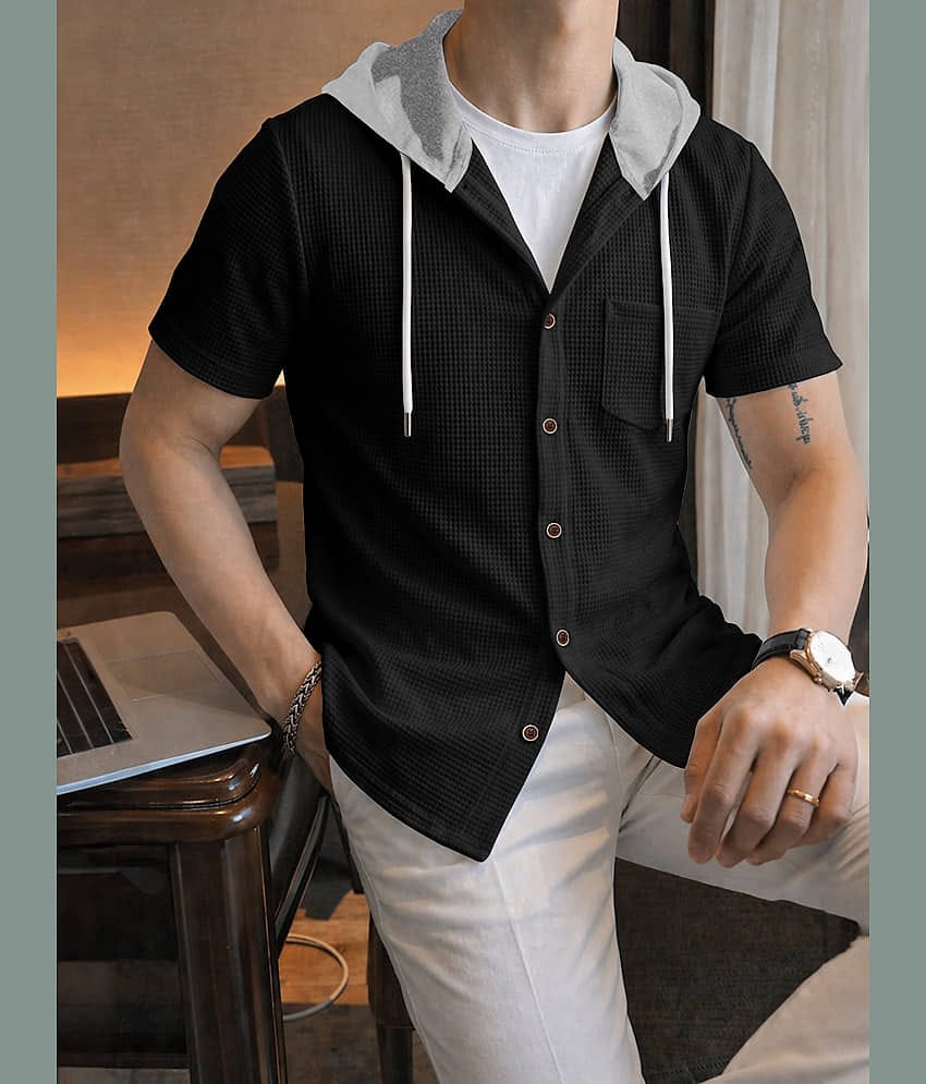 Eyebogler Cotton Blend Regular Fit Colorblock Half Sleeves Men's Casual Shirt - Black ( Pack of 1 )