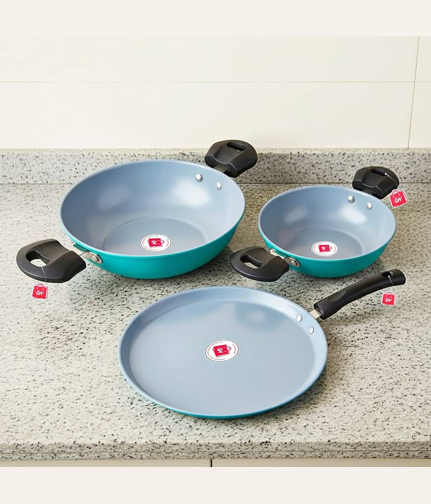 LAZYWINDOW Non Stick Iron Cookware Sets 2 Kadhai & Tawa