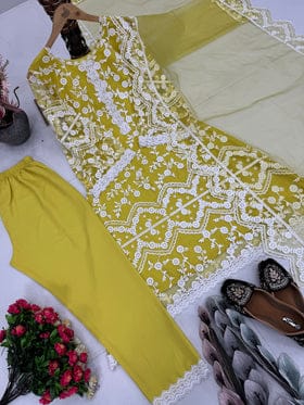 Designer Party Wear Top Plazzo And Dupatta With Embroidery Work