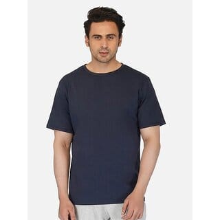 Other Mens Navy Solid Cotton Blend Round Neck T-Shirt