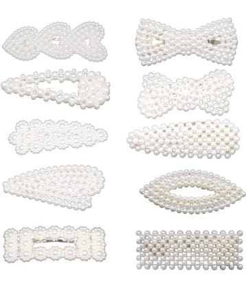 FOK 10 Pcs Pearl Stylish Hair Barrettes Design Hair Styling Clip Pin For Girls & Women