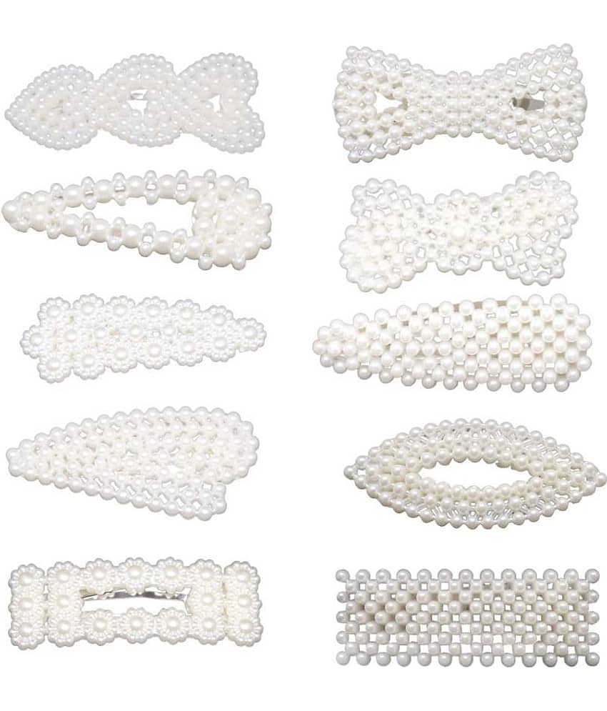 FOK 10 Pcs Pearl Stylish Hair Barrettes Design Hair Styling Clip Pin For Girls & Women