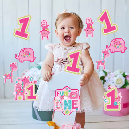 1st Birthday Wild Theme Paper Cutouts for Wall & Glass Decoration - 12PC