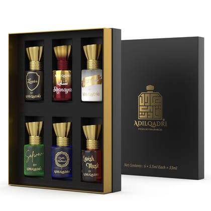 Adilqadri Assorted Luxury Attar Combo Perfume Gift Set for Men & Women (Pack of 6) Non-Alcoholic Roll-On attar Collection | Long-Lasting Fragrance Set | Gift Hamper for Him & Her | Ideal for Special Occasions | 5.5ml Each Adilqadri Assorted Luxury Attar 