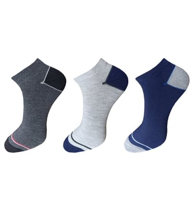 3-Pair Set Unisex Casual Cotton Solid Ankle Length Socks (Multicolor)