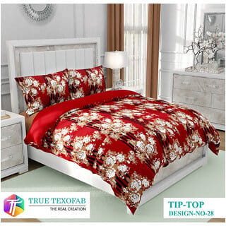 Black Bee  White Flower On Maroon Base Double Bedsheet With 2 Pillow Covers (208 X 213 Cm)(Bs30-07)