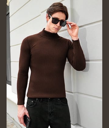 Lime Cotton Blend High Neck Men's Full Sleeves Pullover Sweater - Brown ( Pack of 1 )