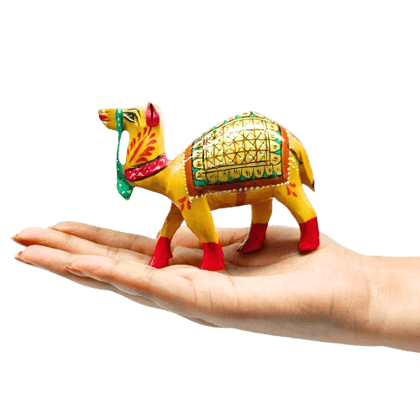 Meenakari Painted Wooden Camel Sculpture