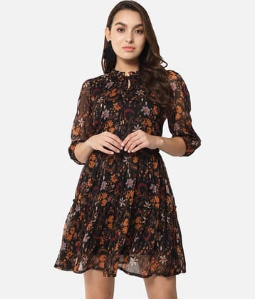 ALL WAYS YOU Women Georgette Printed Fit & Flare Dress ( Black )