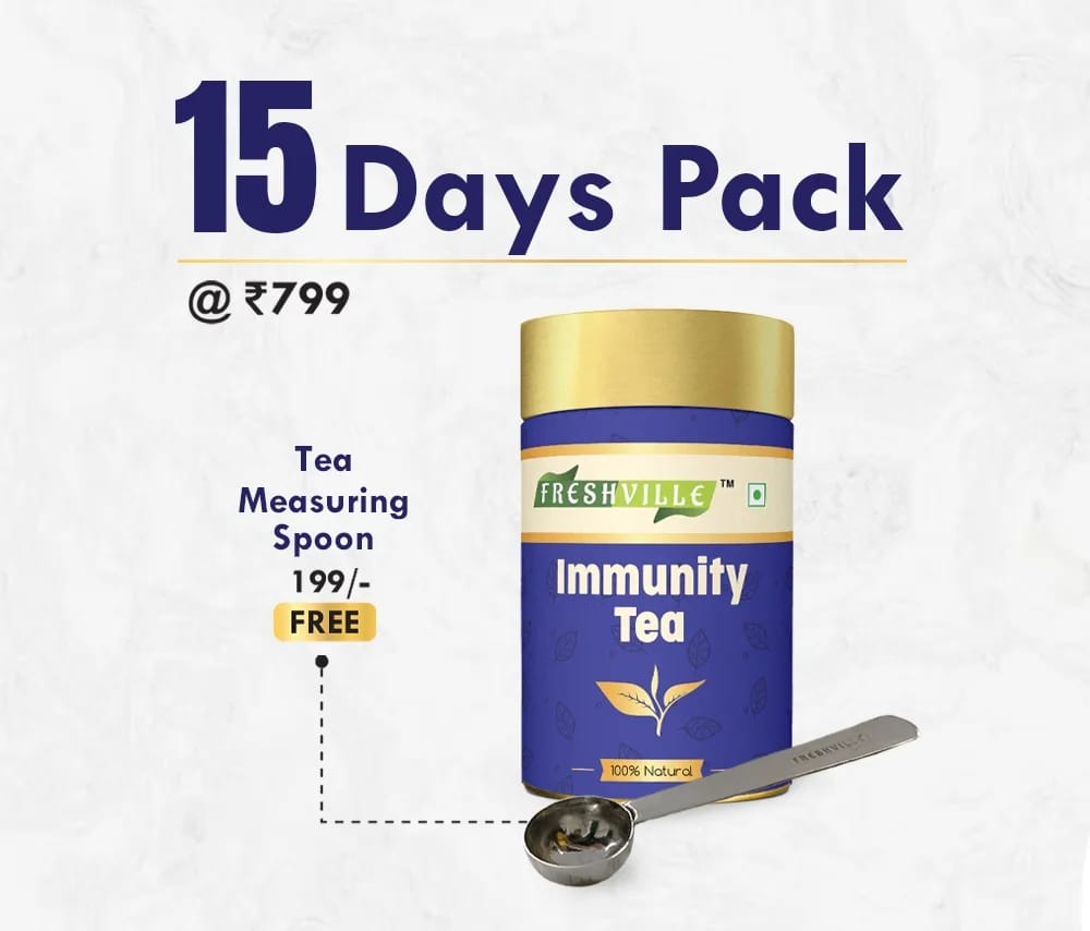 Freshville Immunity Tea | Pure & Natural | Immunity Booster | Improving Concentration | Turmeric, Cinnamon, Ginger, Clove, Ashwagandha, Mintfennel, Moringa, Tulsi, Giloy, Amla, Green Tea Tin 