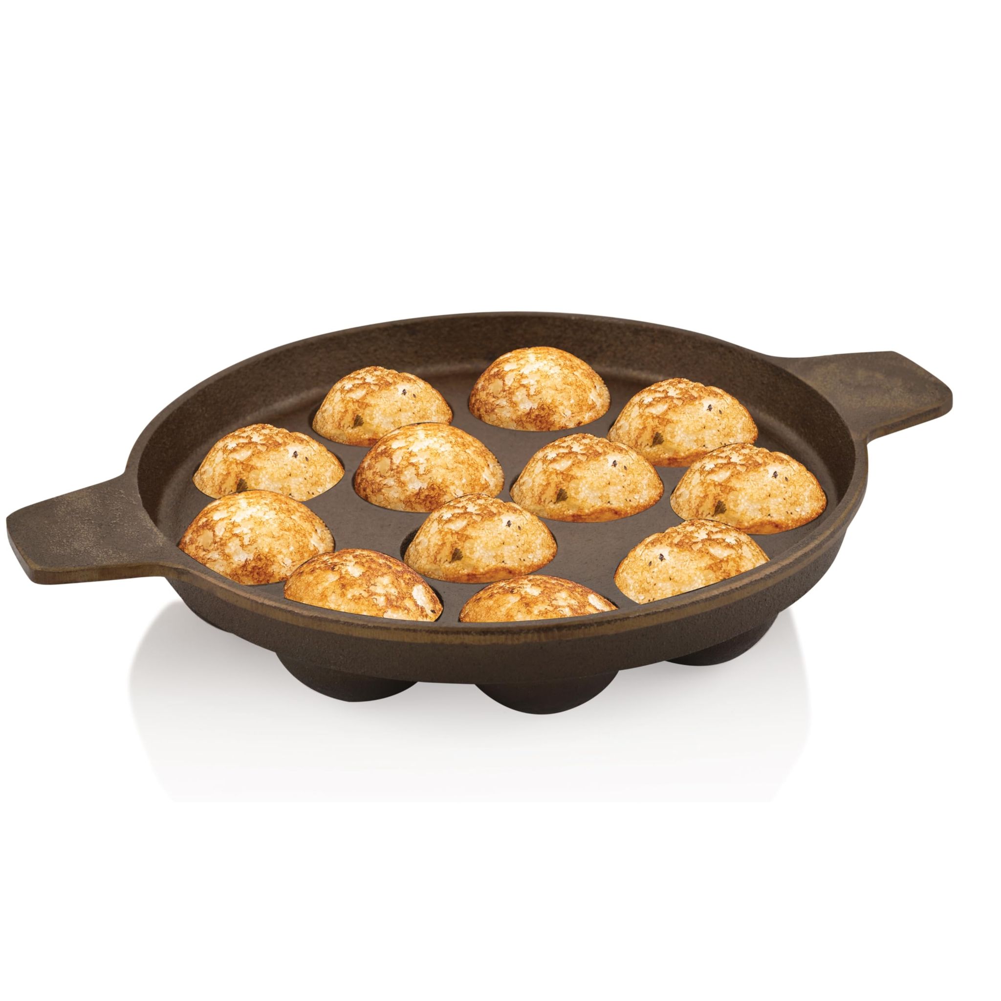RK Cast Iron Preseasoned 12 Pits Paniyaram/Appe Pan, 12 Cavity, Non-Stick, Gas & Induction Compatible