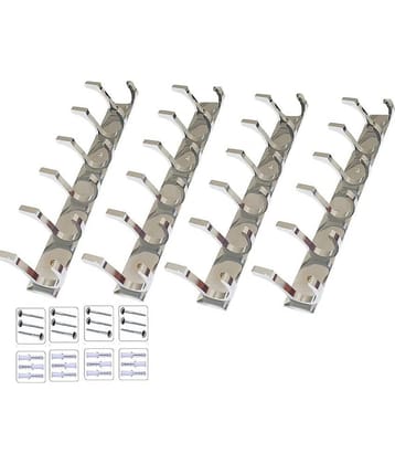 OJASS  Stainless Steel & Aluminium Premium Heavy Quality - 6 PIN Duck Cloth Hanger Bathroom Wall Door Hooks with 12 Screw and 12 Grip (Pack of 4  pcs) DHS06SS4L