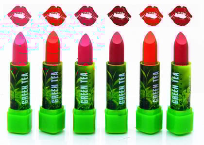 Elecsera Green Tea Lipstick (Pack Of 6), Matte Finish - Multicolor