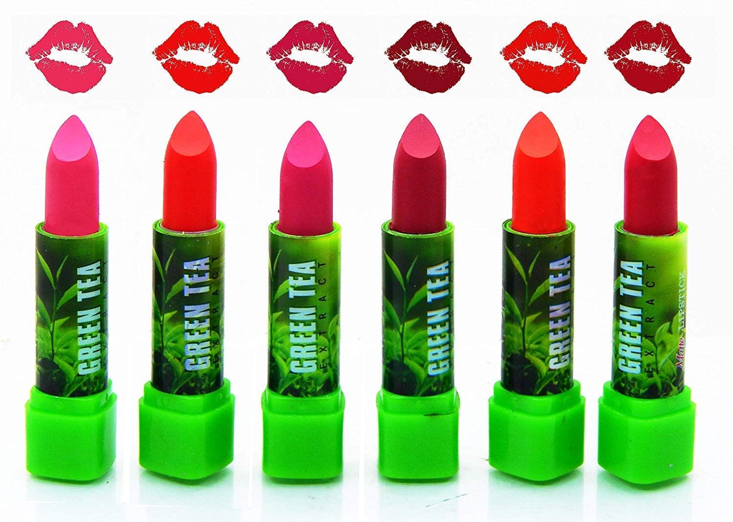 Elecsera Green Tea Lipstick (Pack Of 6), Matte Finish - Multicolor