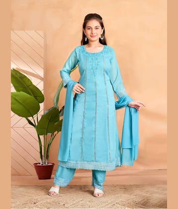 Aarika Girls Georgette Kurti with Pants ( Pack of 1 , Turquoise )