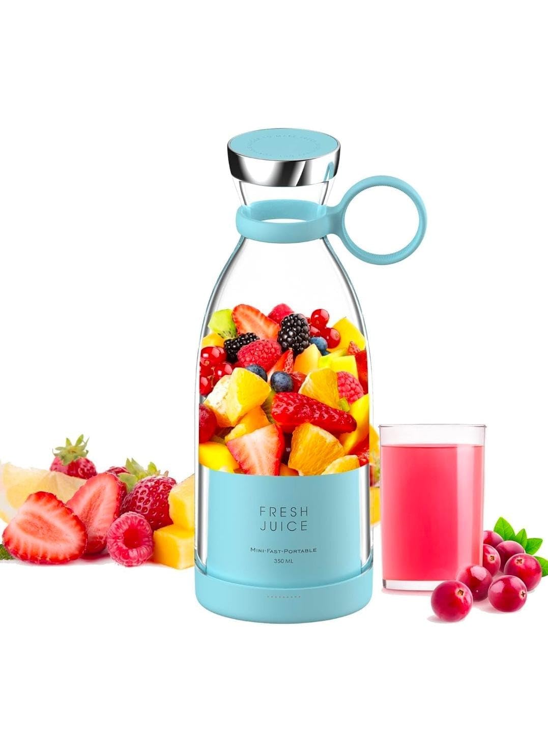 Portable USB Rechargeable Electric Juicer Hand Juicer  White, 380ml (Sky Blue)