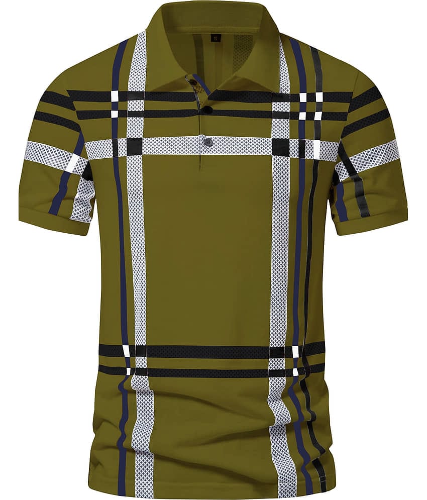 AUSK Men Cotton Blend Regular Fit Printed Polo T Shirt ( Green )