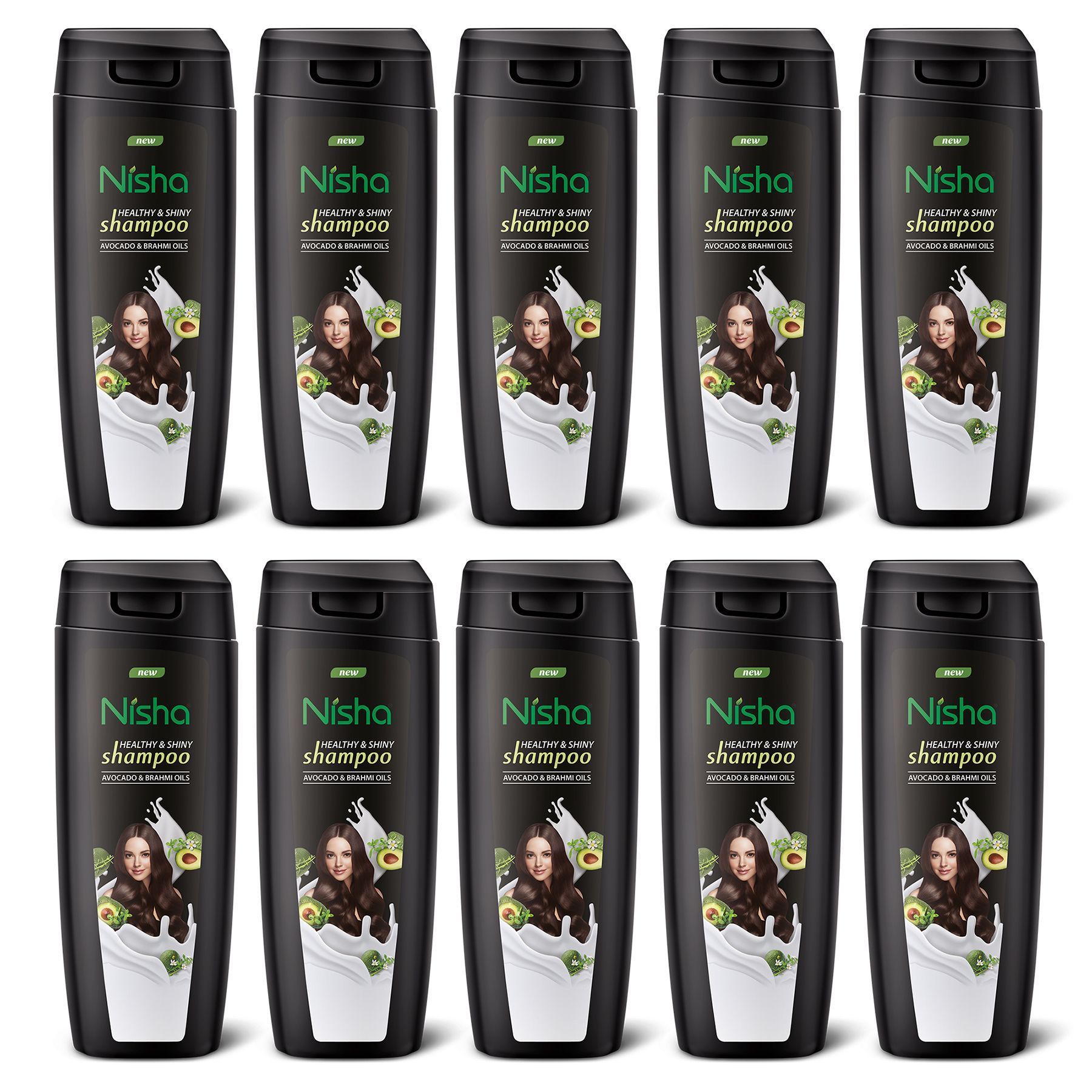 Nisha Healthy & Shiny Shampoo for Women Men 75ml Pack of 10, Avocado & Brahmi Shampoo for Strong Beautiful Hair